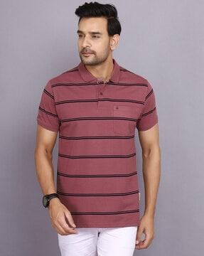 men striped slim fit polo t-shirt with patch pocket