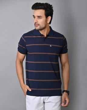 men striped slim fit polo t-shirt with patch pocket