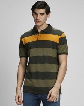 men striped slim fit polo t-shirt with short sleeves