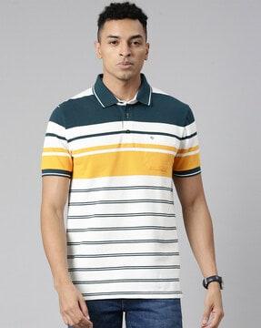 men striped slim fit polo t-shirt with short sleeves