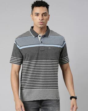 men striped slim fit polo t-shirt with short sleeves