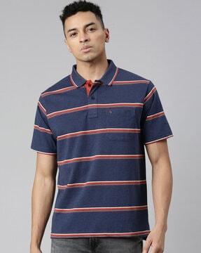 men striped slim fit polo t-shirt with short sleeves