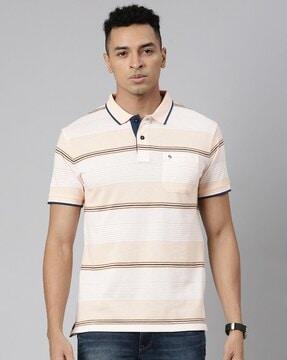 men striped slim fit polo t-shirt with short sleeves