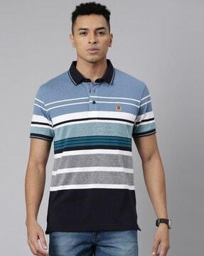 men striped slim fit polo t-shirt with short sleeves