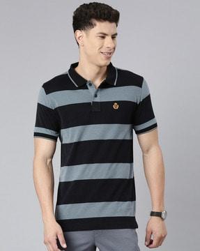 men striped slim fit polo t-shirt with short sleeves