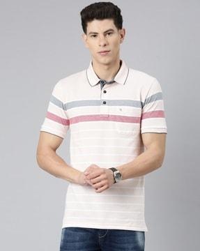 men striped slim fit polo t-shirt with short sleeves