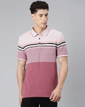 men striped slim fit polo t-shirt with short sleeves