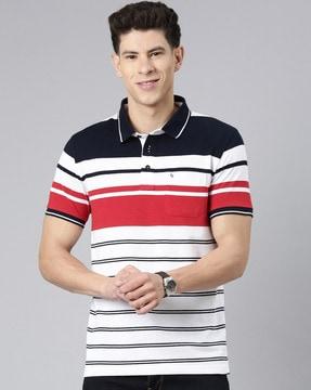 men striped slim fit polo t-shirt with short sleeves