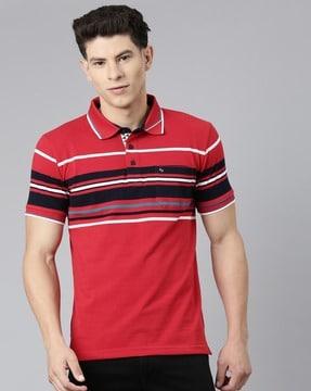 men striped slim fit polo t-shirt with short sleeves