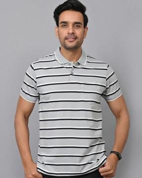 men striped slim fit polo t-shirt with short sleeves