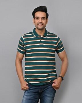 men striped slim fit polo t-shirt with short sleeves