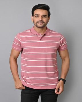 men striped slim fit polo t-shirt with short sleeves