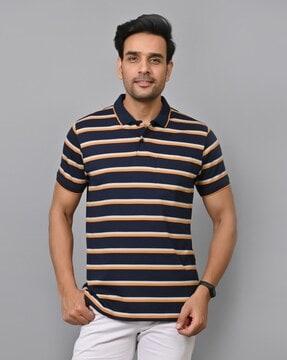 men striped slim fit polo t-shirt