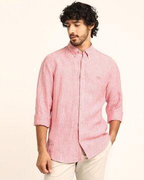 men striped slim fit shirt with button-down collar