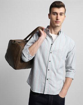 men striped slim fit shirt with button-down collar