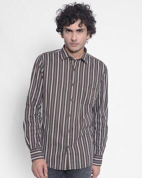 men striped slim fit shirt with cuffed sleeves