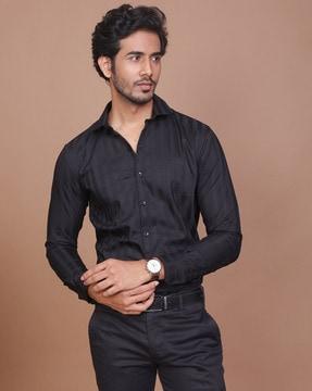 men striped slim fit shirt with curved hem