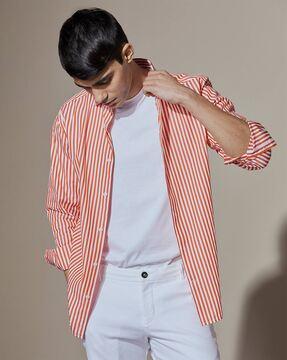 men striped slim fit shirt with cutaway collar