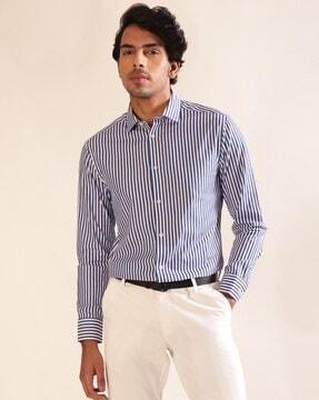 men striped slim fit shirt with cutaway collar