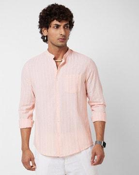 men striped slim fit shirt with patch packet