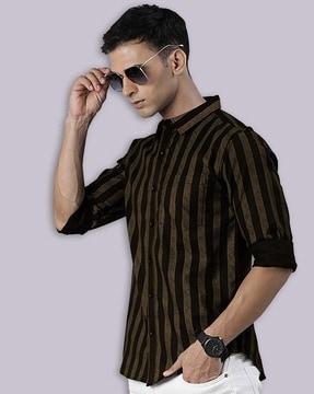 men striped slim fit shirt with patch pocket