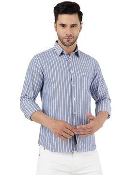 men striped slim fit shirt with patch pocket