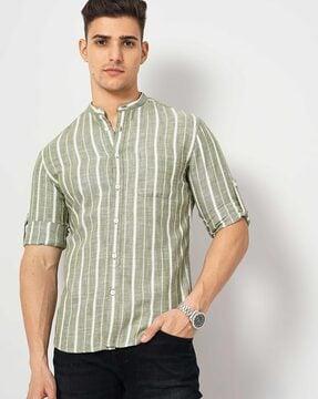 men striped slim fit shirt with patch pocket