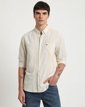 men striped slim fit shirt with patch pocket