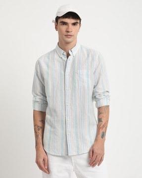 men striped slim fit shirt with patch pocket