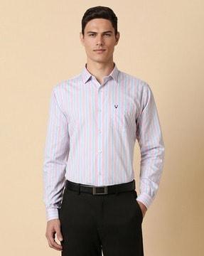 men striped slim fit shirt with patch pocket