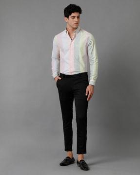 men striped slim fit shirt with patch pocket