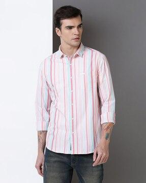 men striped slim fit shirt with patch pocket