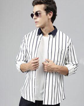 men striped slim fit shirt with patch pocket