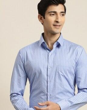 men striped slim fit shirt with patch pocket