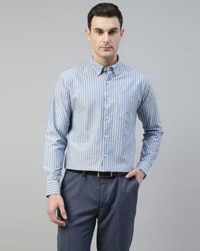 men striped slim fit shirt with patch pocket