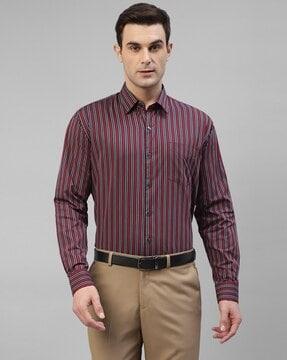 men striped slim fit shirt with patch pocket