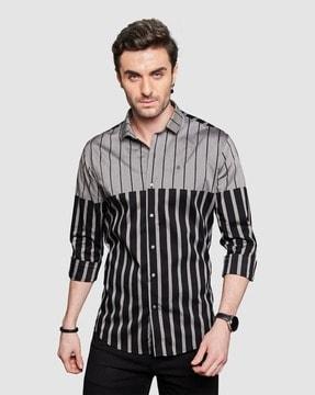 men striped slim fit shirt with spread collar