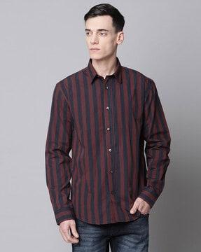 men striped slim fit shirt