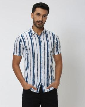 men striped slim fit shirt