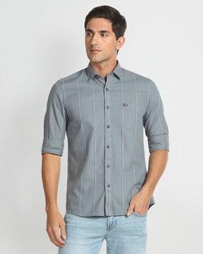 men striped slim fit with patch pocket