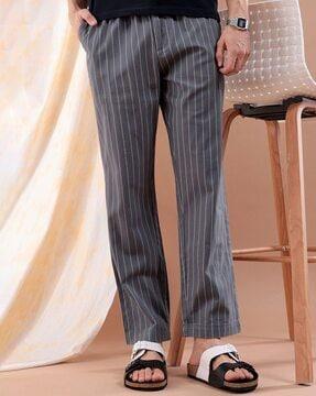 men striped straight fit pleated pants
