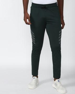 men striped straight track pants with elasticated waist