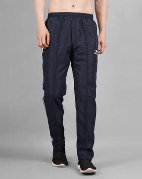 men striped straight track pants with insert pockets