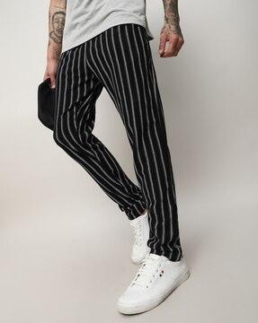 men striped straight track pants