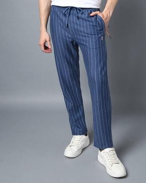 men striped straight track pants