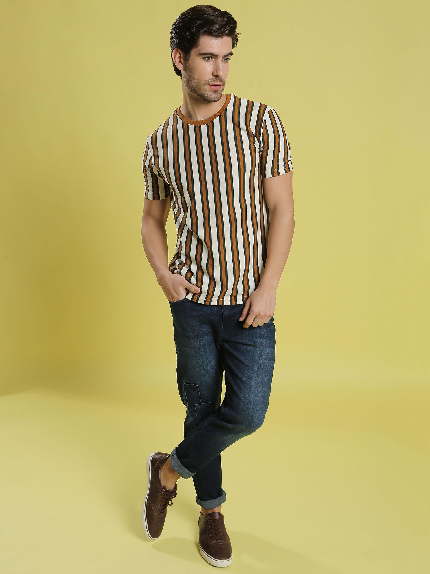 men striped stylish half sleeve casual t-shirts