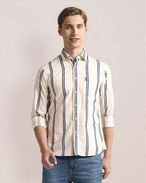 men striped tailored fit shirt with patch pocket