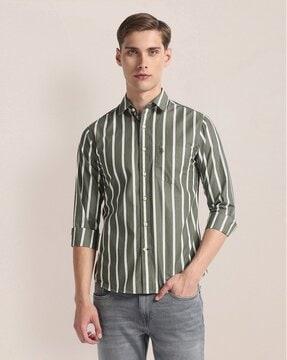 men striped tailored fit shirt with patch pocket