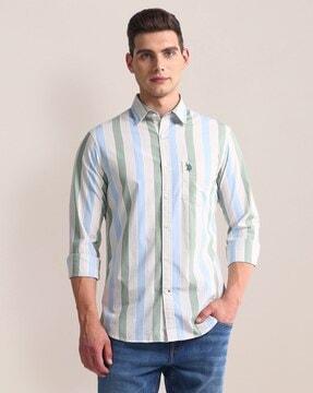 men striped tailored fit shirt with patch pocket