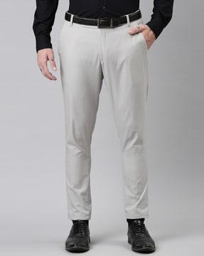 men striped tapered fit flat-front trousers